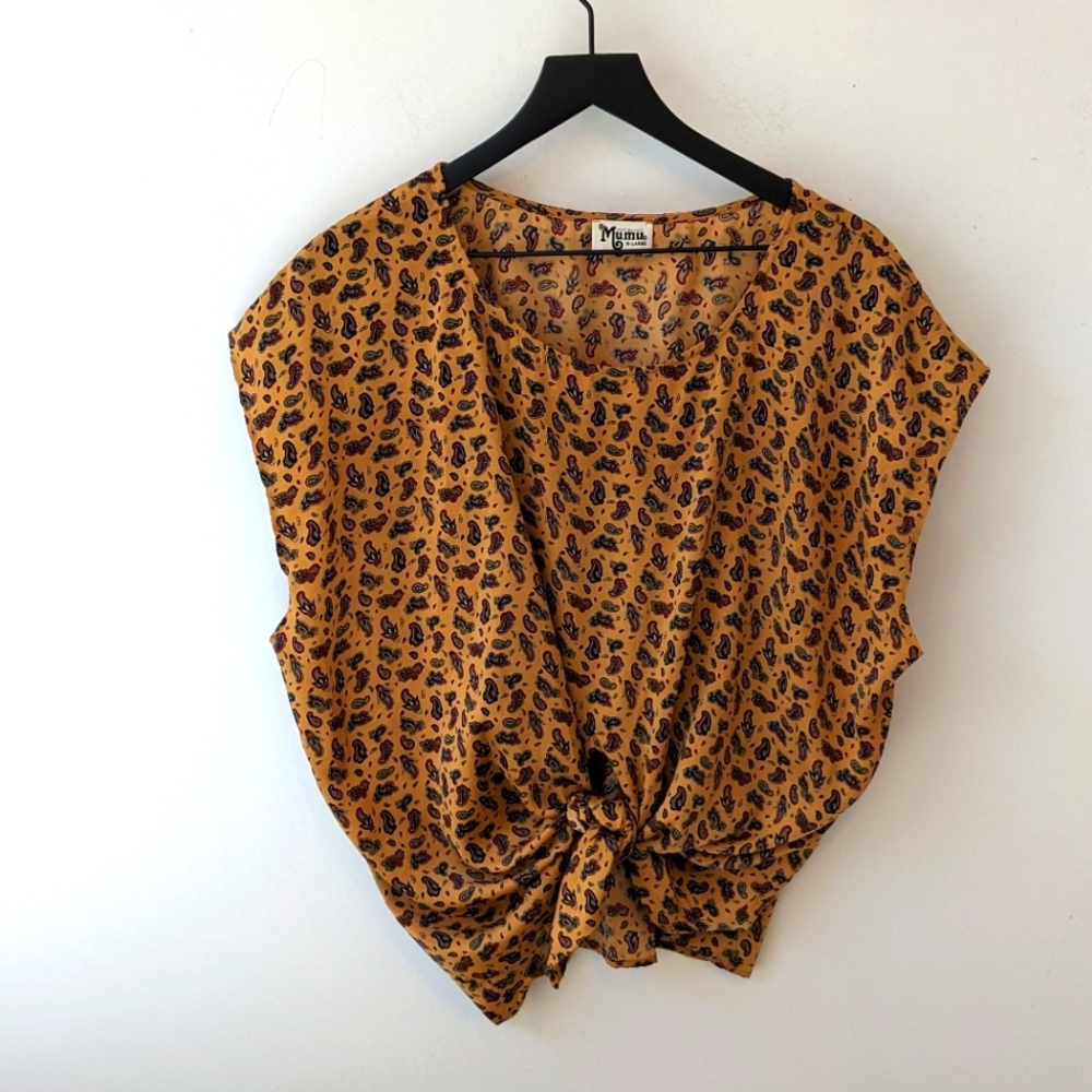 Show Me Your MuMu Katrina Paisley Boho Tie Front Short Sleeve Blouse Top